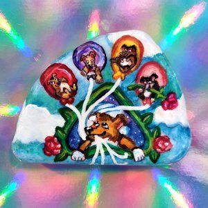 Mama Collie and her Pawfect Pups Santorini Stone Hand Painted